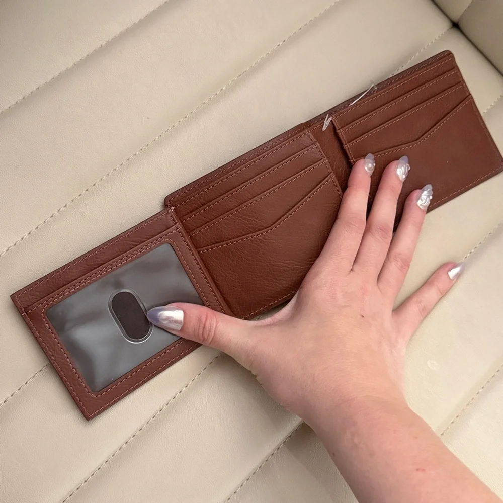 Fossil Tan Geometric Embossed Leather Bifold Wallet